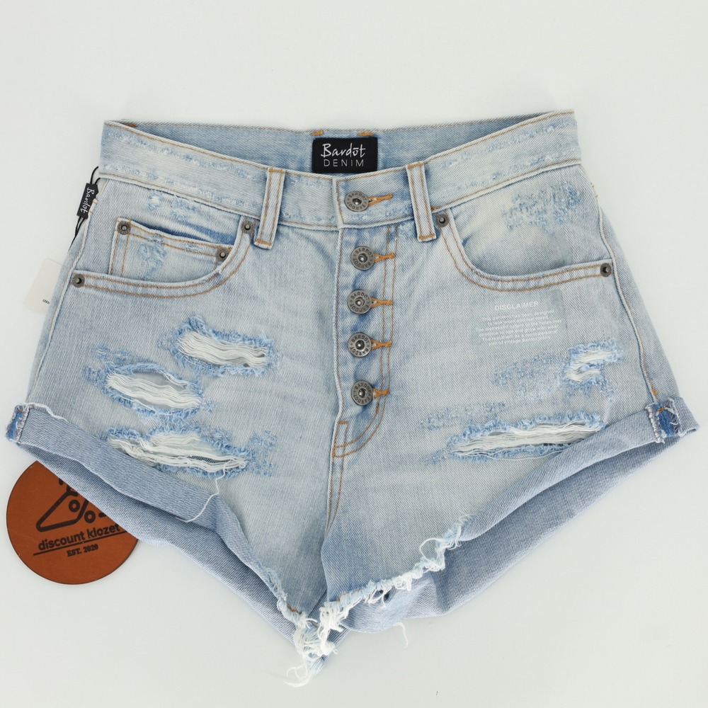 Bardot Denim Distressed High Waisted Button Fly Shorts Size 26 NWT Casual Flawed